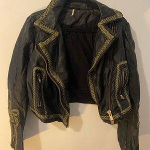 Free People Leather Jacket with Gold Accents